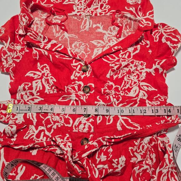 Free People a thing called love mini dress Linen Blend Florral Red Coral Size 4 - Picture 9 of 10